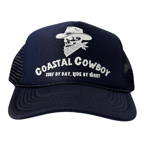 Blue White Coastal Cowboy Trucker Hat Mockup