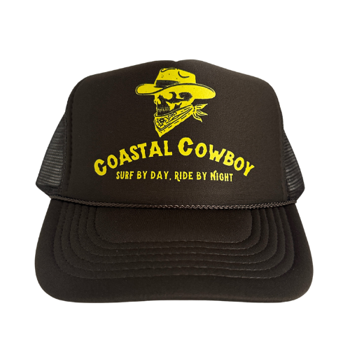 Brown Yellow Coastal Cowboy Trucker Hat Mockup