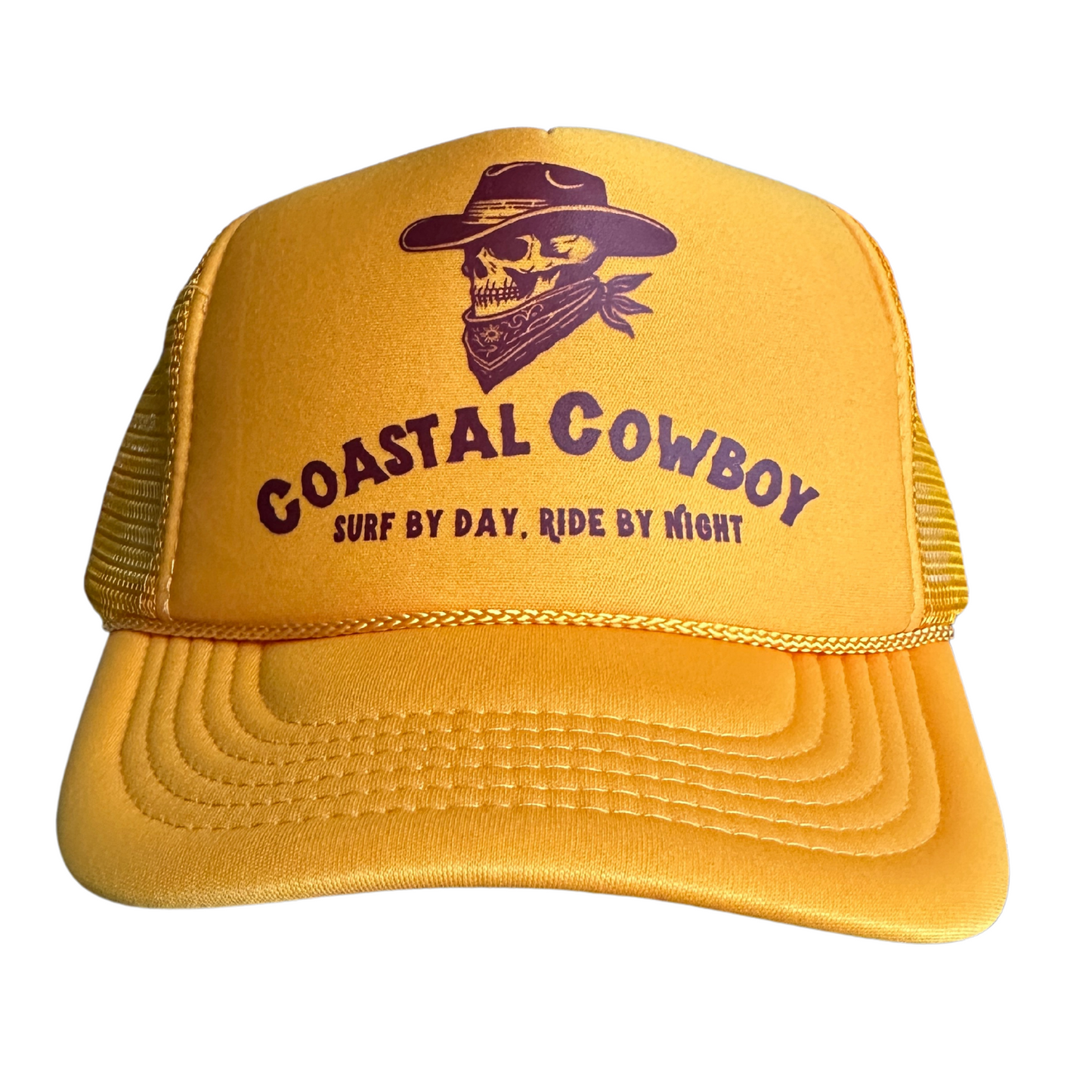 Gold Red Coastal Cowboy Trucker Hat Mockup