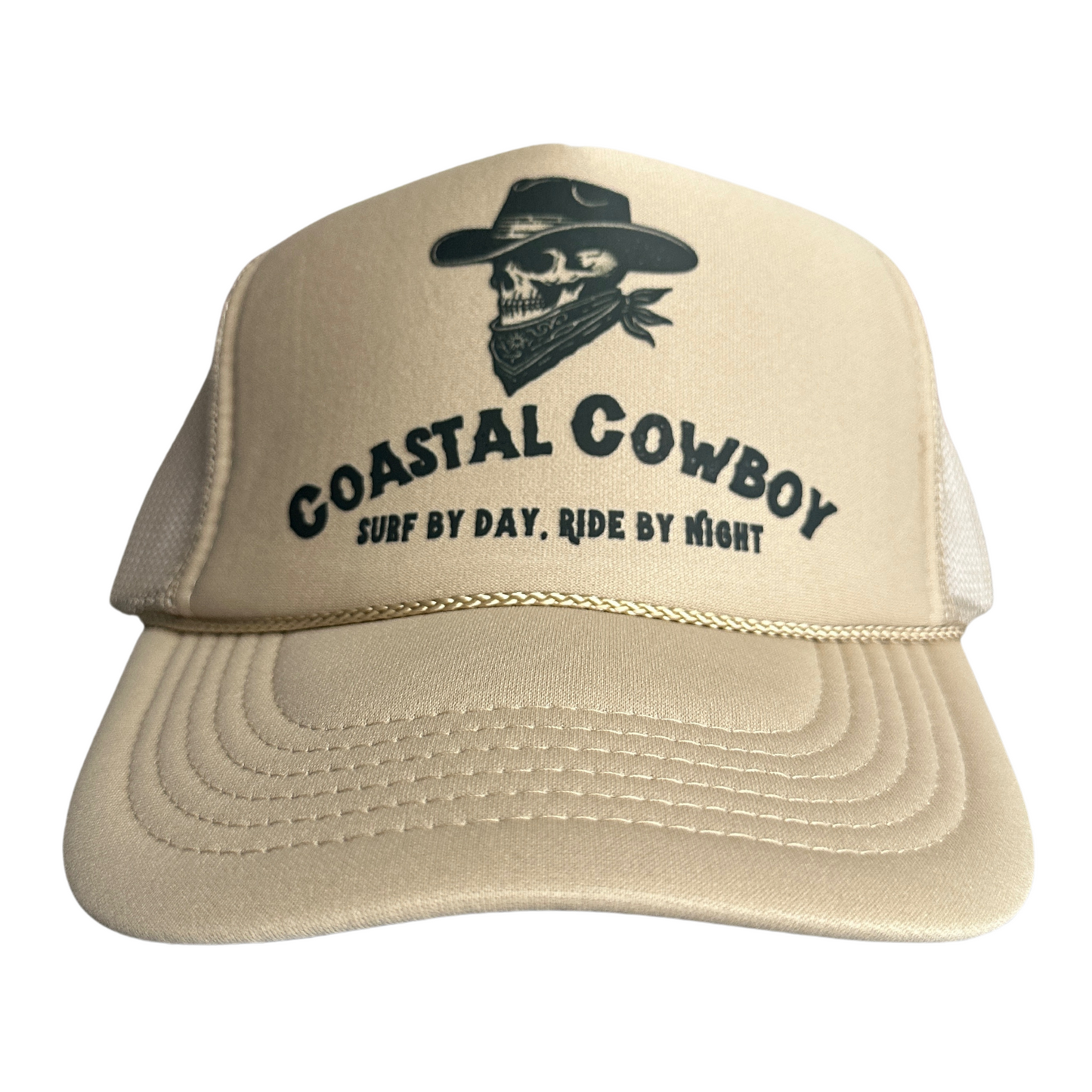 Khaki Green Coastal Cowboy Trucker Hat Mockup