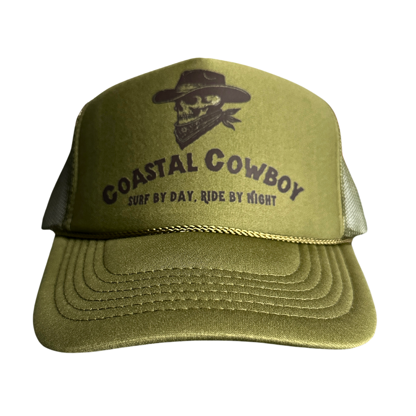 Olive Brown Coastal Cowboy Trucker Hat Mockup