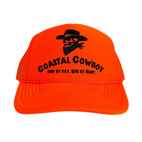 Orange Black Coastal Cowboy Trucker Hat Mockup