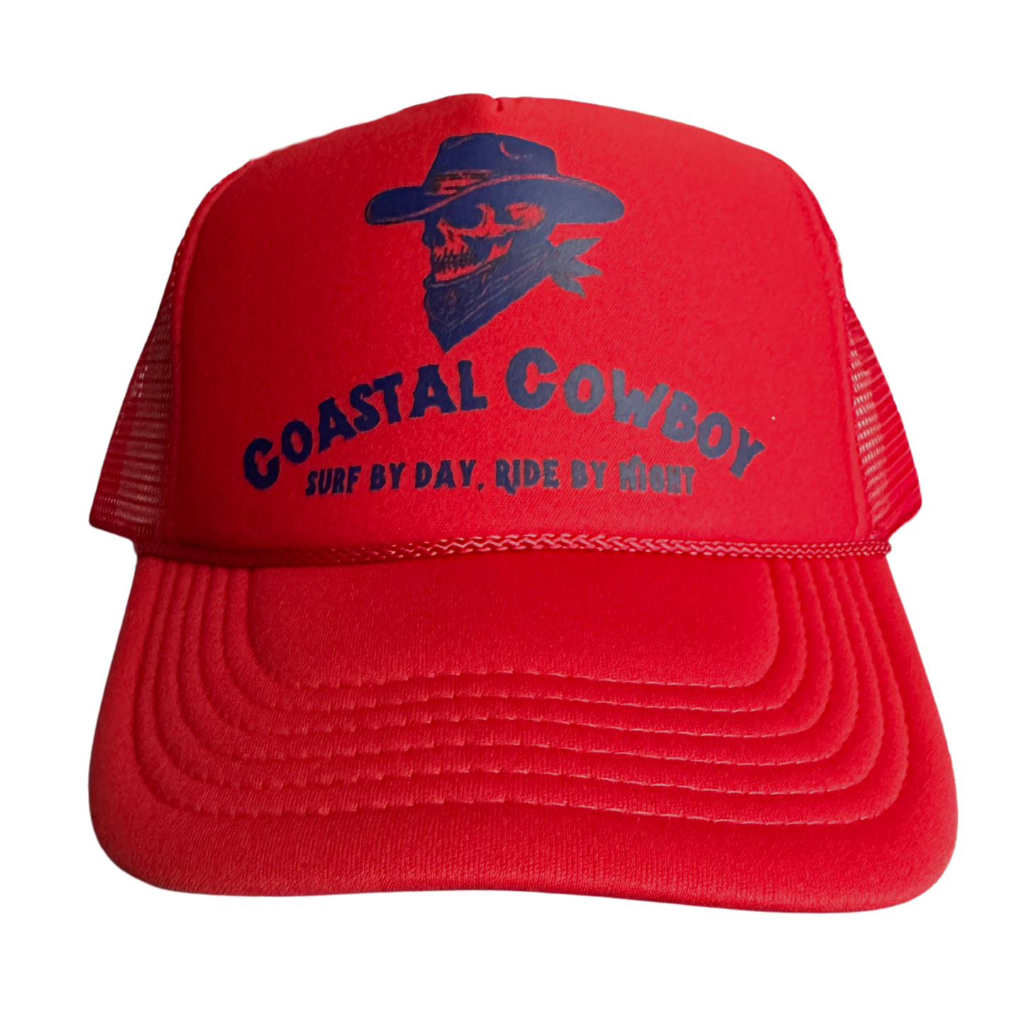 Red Blue Coastal Cowboy Trucker Hat Mockup